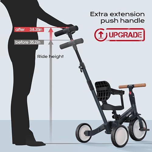 Image of newyoo Tricycle for Toddlers 1-3, Toddler Bike, Trike with Push Handle, Perfect Boys and Girls Birthday Gift and Toys, Balance Bike with Backrest and Safety Belt, TR007, Dark Gray