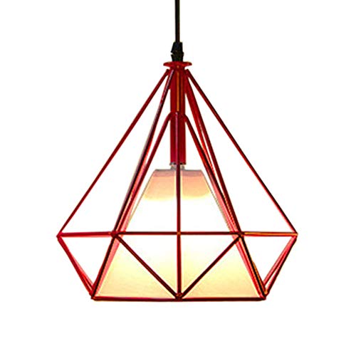 STOEX Lustre Suspension industrielle 25cm forme Diamant, Lampe de Plafond Abat-Jour,Rouge