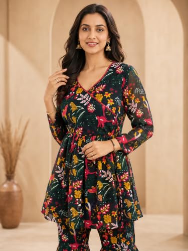 Image of Leriya Fashion Kurta Set for Women | Georgette Regular Fit Standard Length Ethnic Wear | Kurti Set for Woman | Sharara Set for Women for Wedding | Casual Family Function & Festive Kurta Sets for Woman