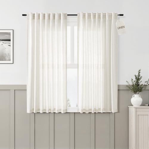 Aersas Short Linen Curtains 52x54 Inch Long for Small Window, Cream