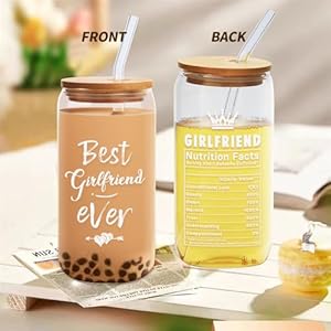 Glasscupgiftsforgirlfriend16ozbesteverdrinkingcupwithlidandstrawbirthdaymothersday Urban Country Home Decor Glass cup gifts for girlfriend 16 oz best ever drinking cup with lid and straw birthday mothers day urban country home decor