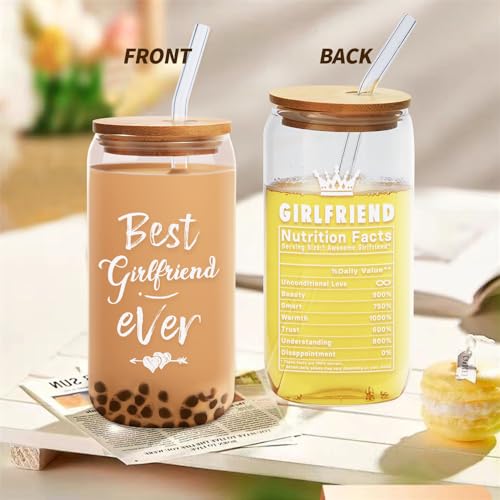 Glasscupgiftsforgirlfriend16ozbesteverdrinkingcupwithlidandstrawbirthdaymothersday Urban Country Home Decor Glass cup gifts for girlfriend 16 oz best ever drinking cup with lid and straw birthday mothers day urban country home decor