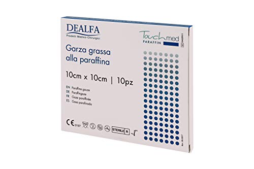 Touchmed - Apósito de gasa, grasa de parafina – 10 x 10 cm – Paquete de 10 unidades en sobres individuales estériles