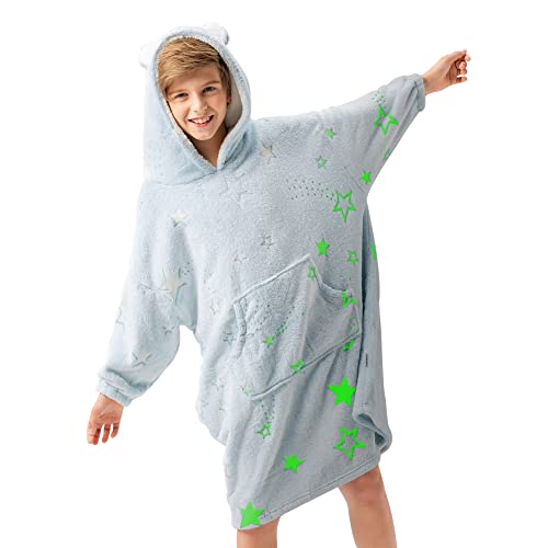 Cozy Bliss Hoodie Oversize Sweatshirt Antistatisch Dunkel Leuchtend Sterne Oeko-Tex® Super Weich Bequem Übergroße Pullover Plüsch Decke mit Kapuze Pulli für Mädchen Damen (11-13 Jahre, Blau) Cover