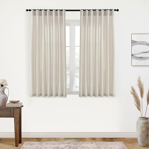 Image of XTMYI Back Tab /Hook Belt Linen Cotton Sheer Curtains for Bedroom 2 Panels,45 Inch Length,Oatmeal Beige