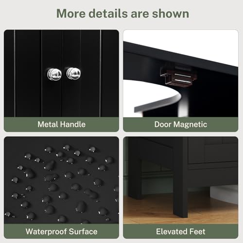 Image of TEENFON Pedestal Sink Storage Cabinet, Under Sink Cabinet with 2 Doors & Shelf, Under Bathroom Sink Cabinet, Pedestal Sink Storage for Bathroom, Black