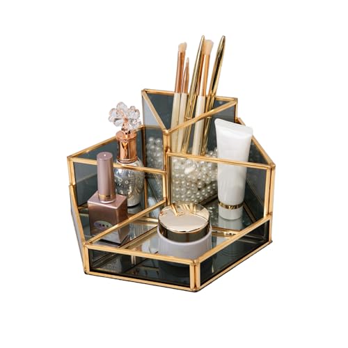 Organizador de cosméticos - Organizador de maquillaje - HARLIANGXY - Organizador de belleza - Bandeja decorativa - Almacenamiento de maquillaje - Soporte para pinceles de maquillaje