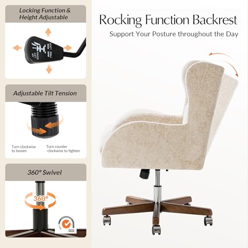 Image of HULALA HOME Modern Swivel Office Chair with Solid Wood Base, Oatmeal