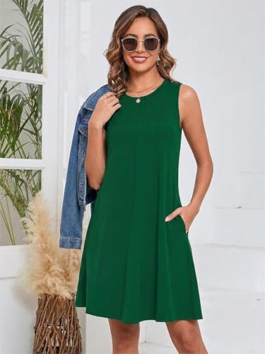 Image of KORSIS Tank Dress for Women Elegant T-Shirt Summer Soft Dresses Sleeveless Swing A Line Vacation Beach Sundress with Pockets