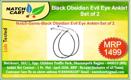 Image of Raw Pyrite, Money Magnet, Dhanyog, Garnet, Black Obsidian Evil Eye Anklet | Stone of Money, Protection & Power | Natural Healing Crystal Anklet for Women | Spiritual Jewellery for Women | Gift for Woman & Girlfriend