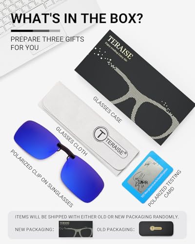 Image of TERAISE Polarized Clip on Sunglasses Over Prescription Glasses Anti-Glare UV400 for Men Women Driving Travelling Outdoor