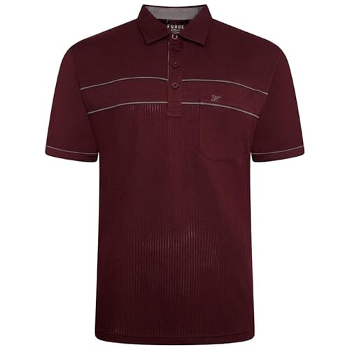 Forge Mens Polo t-Shirt Plain Self Stripe Polycotton Lightweight Causal Smart Polo tee top for Big Men UK - Burgundy - 3XL