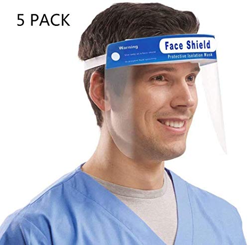 Safety Face Shield, 5 Pcs Reusable Adjustable Transparent Full Face Anti-spitting Protective Mask