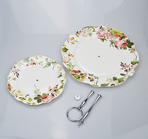 Linlins Elegant Bone China Rose Pattern 2-Tier Cake Stand/ Cupcake Stand/ Pastry Serving Cake Stand in Gift Box (Flower C) - Thumbnail 6