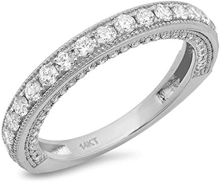 Clara Pucci 1.2 Ct Round Cut Pave Set Wedding Bridal Eternity Engagement Anniversary Band Ring 14K White Gold, Size 5