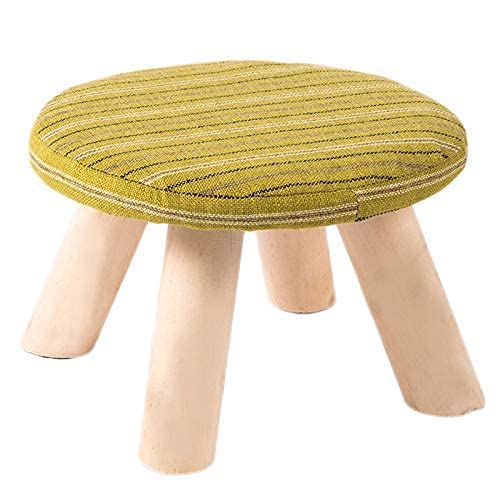 Petit repose-pieds rond en bois massif et lin amovible 28x18cm pour salon