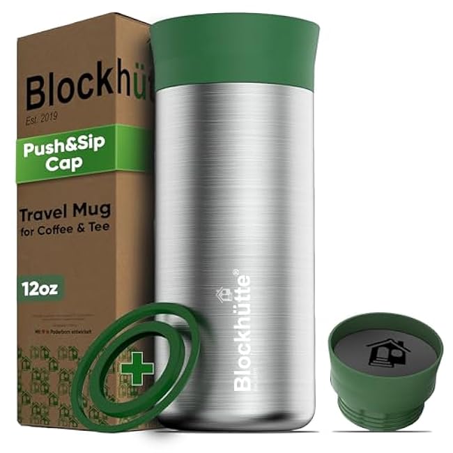 Blockh¨¹tte Coffee Cup Insulated Stainless Steel, Tea Tumbler 12oz modern and slim, Insulated Coffee Cup 8h Hot, Travel Tea Mug Spill Proof, Leak Proof Thermal Travel Tumbler