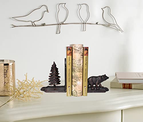 Juconsin Bear Bookends Decorative, Heavy Duty Cast Iron Bookends For The Shelves, Pine Tree And Bear Statue Book End, Vintage Shelf Decor, Antique Bronze #TOP5