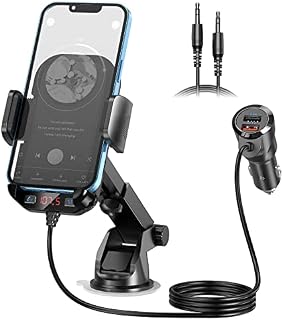 Magift Bluetooth Car Adapter for car - 3 in 1 Bluetooth Transmitter with Phone Holder Supports QC3.0 Charging,Stronger Microphone & Enhanced FM transmission are built in Car Bluetooth Transmitter.