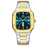 Cuadrado Reloj de Pulsera para Hombre de Acero Inoxidable con Reloj Hombre De Cuarzo Impermeable (oro azul)