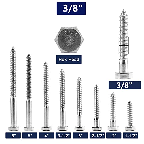 Hex Head Lag Screws 3/16'' X 1-1/2'' Inch, Stainless Steel Black Lag Bolt Wood Screws 25PCS - View #11