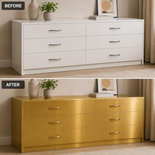 Image of Vinyl Contact Paper Decorative for Cabinets Countertops Kitchen Shelves Liner Self Adhesive Film Peel and Stick Waterproof Removable Wallpaper (Inches 24 x 118, Gold Brushed)