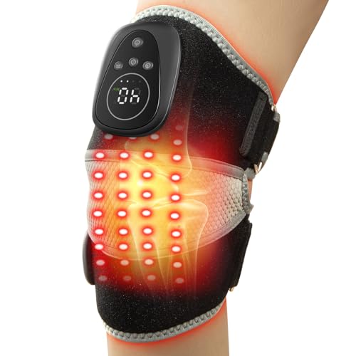 Oramuon Knee Massager with Heat and Red Light, 2-IN-1 Heating Pad with Massager for Knee Shoulder, Portable Cordless Heated Brace Wrap for Pain Relief, 5 Vibration Modes & 6 Heating Levels