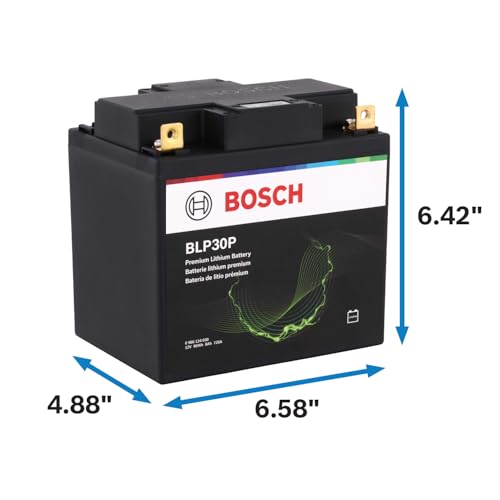 Image of BOSCH BLP30P Premium Lithium PowerSport Battery - Fast Charging and 4X Longer Life - Group 30, 12V, 480 CA - Ideal for Motorcycles, ATV /UTVs, Scooters, Jet Skis + More; 6.57 inchL x 4.88 inchW x 6.42 inchH