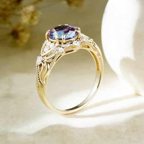 Image of Gemstone Vintage Rings for Women s925 Sterling Silver Round Cut 1.0 Carat Gemstone with Moissanite Promise Engagement Anniversary Ring for Her