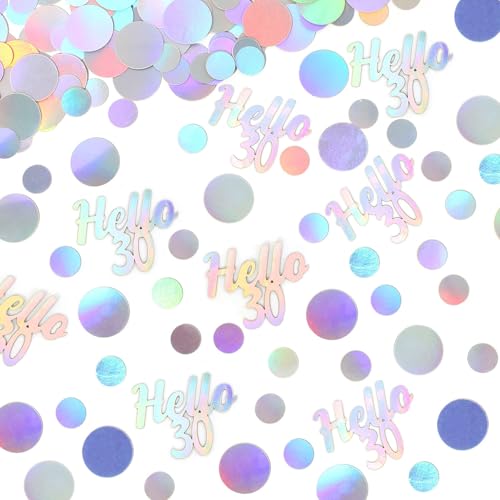 Image of Hello 30 Birthday Confetti for Tables Iridescent Circle Dots Happy 30th Birthday Party Decorations for Her Women Thirty Years Old Birthday Table Scatters Confetti Decor Supplies 300PC