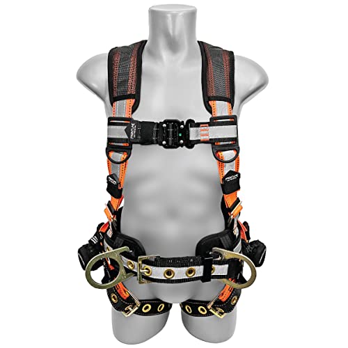 Frontline Fall Protection 100Rctb Combat™ Reflective Construction Full Body Harness With Tongue Buckle Legs And Trauma Straps | 5 Points Of Adjustability | Positioning Belt | Osha & Ansi Compliant (Xl/2X) #TOP1