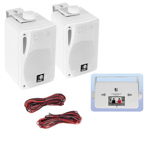 e-audio Paire de Mini Enceintes B416 80W Blanches 3 Voies avec Support - Idéal pour Une Utilisation Domestique ou Commerciale