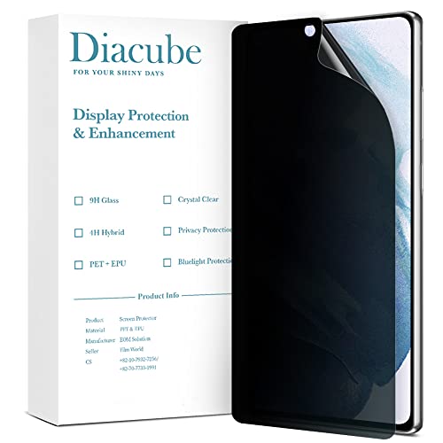 Diacube [2 Pack Privacy Screen Protector for Galaxy S21 Ultra, Anti-Spy Full Glue PET EPU Hybrid Screen Protector, Fingerprint Compatible, Self-Healing, Easy Installation with Alignment Tool