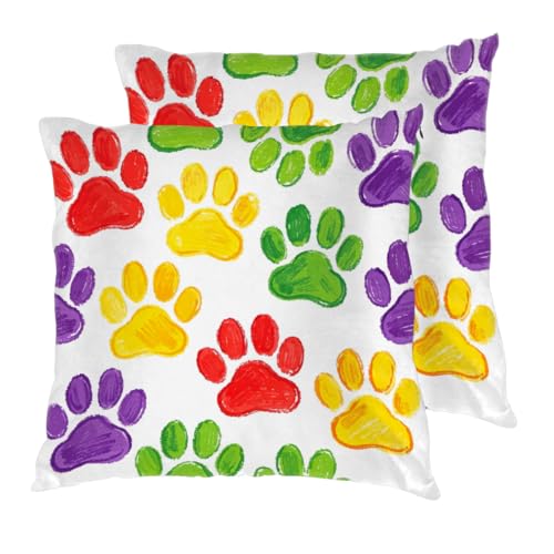 Lecluit Colorful Paw Print Pillow Cover 16x16 Pillow Case Set of 2 Colorful Paw Print Pillowcase Polyester Cushion Case Decor for Couch Soft,10043