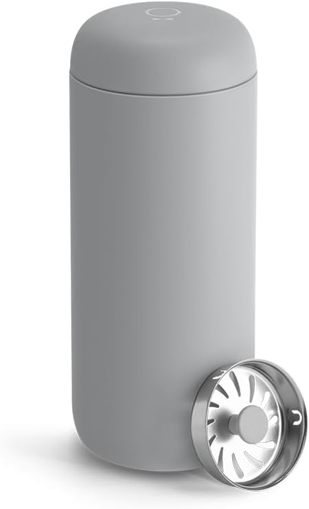 Fellow 16 oz Carter Move Travel Mug - Vacuum-Insulated Stainless Steel Travel Coffee Mug - Coffee Tumbler with Ceramic Interior and Splash Guard - Matte Grey