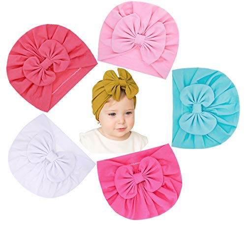 Lumsinker Lot de 5 turban tendance avec nœud pour bébé fille, 5 petits nœuds, Taille unique Cover