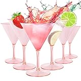 Liacere Martini Glasses Set of 6-11 oz Pink Plastic Martini Cocktail Glasses with Stem-Reusable Cocktail Glasses for Bar,Margarita,Whiskey,Gin,Tequila,BPA-Free, Dishwasher-Safe