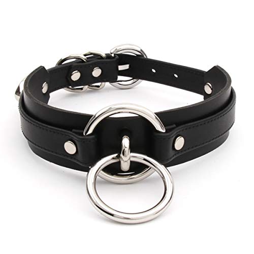 lalatia Damen Halsband O Ring Kunstleder Choker Halskette (Schwarz Silber)