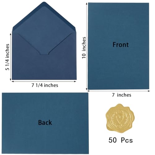 50 Pack Navy Blue A7 Envelopes with Cards 5x7 Thick Folded Cardstock and Gold Stickers for Greeting Cards, Wedding, Birthday, Invitations, Baby Showers (Navy Blue, 5x7) - Thumbnail 2