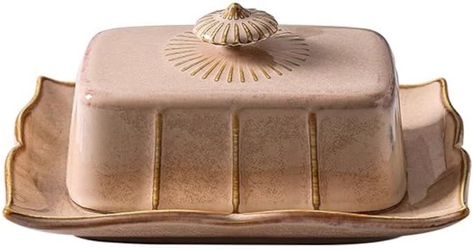Butter Dishes French Vintage Ceramic Butter Box French Tableware Baked Butter Plate with Cow Butter Cover Dim Sum Plate Cheese Box Butter Storage(White)