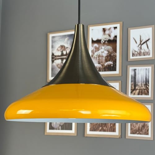 bamyum Hängelampe Paladin Gelb Metall Ø35cm, Lampenschirm Wohnzimmer Industrial Vintage, Pendelleuchte Esstisch, Küchenlampe Hängend