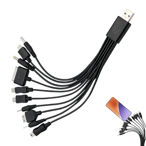 10 in 1 Multiple Charger Cable Cable for Old Samsung Charger Universal Chargers with Multiple Heads Cables USB Charging Cables Compatible With Huawei And Sony USB Charging (Black 7.87in)