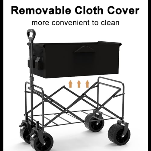 Carrello pieghevole da campeggio, resistente con capacità di carico di 150 kg, manico regolabile, ruote fuoristrada e freno per spiaggia, giardino, picnic e shopping
