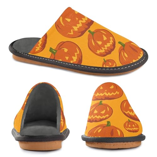 JUNZAN Halloween Pumpkins Memory Foam Slippers for Women Men House Slippers for Bedroom Indoor Orange3