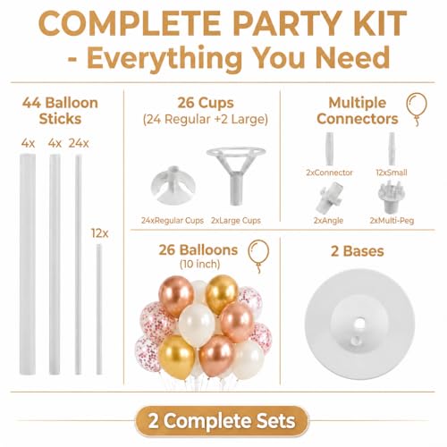 Image of Balloon Column Stand Kit with Balloons, Base and Pole, Balloon Column Kit for Floor or Table Backdrop Decoration for Party Wedding Baby Shower Birthday Graduation (Soft Rose Gold)