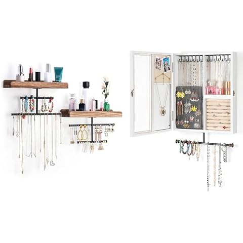 Keebofly Wall Mounted Jewelry Organizer and Large Space Jewelry Cabinet Cover