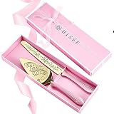 HISSF Wedding Cake Knife and Server Set, Stainless Steel Hollow handle,Gold and Pink Cake Pie Pastry