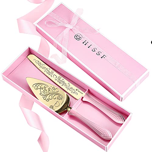 Hissf Wedding Cake Knife And Server Set, Stainless Steel Hollow Handle,Gold And Pink Cake Pie Pastry Servers, Sweet Love Cake Serving Set Perfect For Wedding, Birthday, Parties And Events #TOP7