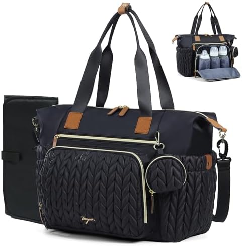 Tonyeee Wickeltasche mit Schnullertasche und Wickelunterlage, Wickelrucksack Multifunktions-Babytasche für Große Reisewindeltasche für Mama und Papa, isolierten Taschen-Schwarz