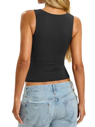 Womens Padded Tank Tops Double Lined Built in Bra Sleeveless Top Square Neck Slim Fitted Summer T Shirts 20253